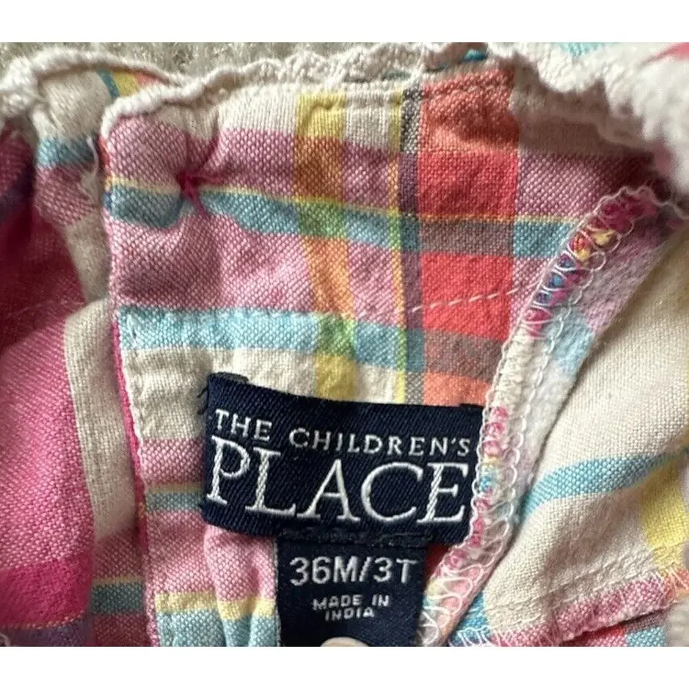 The children’s place 3T 36 Mo Dress Ruffle Tier Plaid Flower Top Pink Baby Girl